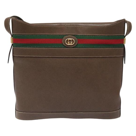 GUCCI Web Sherry Line Shoulder Bag Leather Brown Gold 001 01 13 001 01 13 - Picture 2 of 16